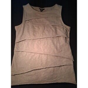 Alfani Beige Cotton Top  Sleeveless Shirt Size Medium Women’s Layered Cuts